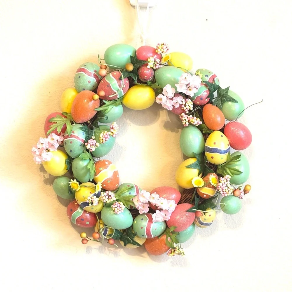 Vintage Handmade Easter Egg Wreath 14”